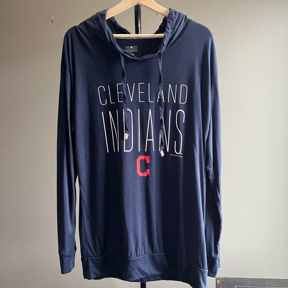 Cleveland Indians MLB Genuine Merchandise Long Sleeve Hoodie Shirt Blue Sz Large